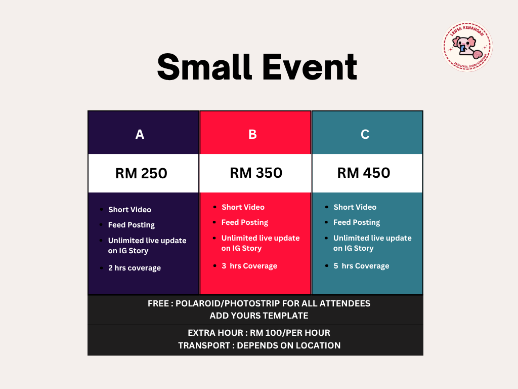 Price List Lensa Kenangan (3) untuk majlis kecil